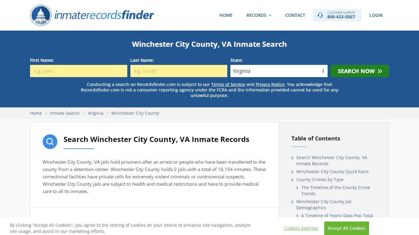 Winchester City County, VA Inmate Search - RecordsFinder